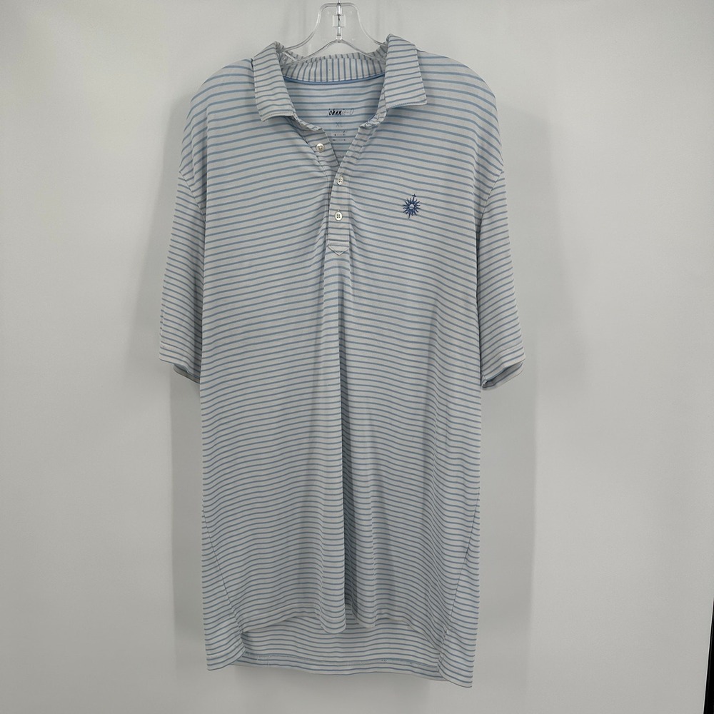 Johnnie O Mens Performance Golf Polo Shirt Size XL Light Blue White Striped